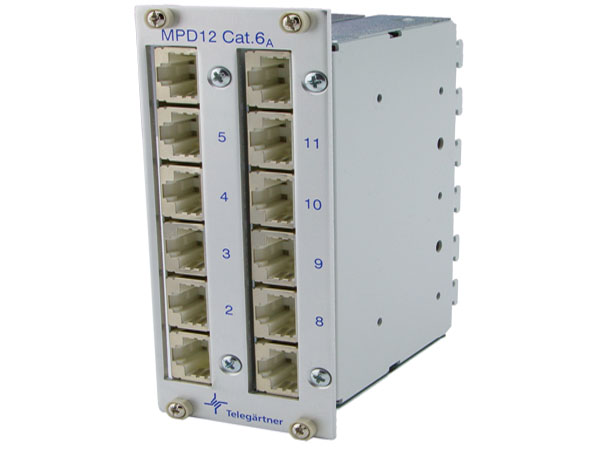 Вертикальная патч-панель FTP MPD12-HS, 3U, 12 портов, cat.6a. Лицевая панель: анодированный аллюминий