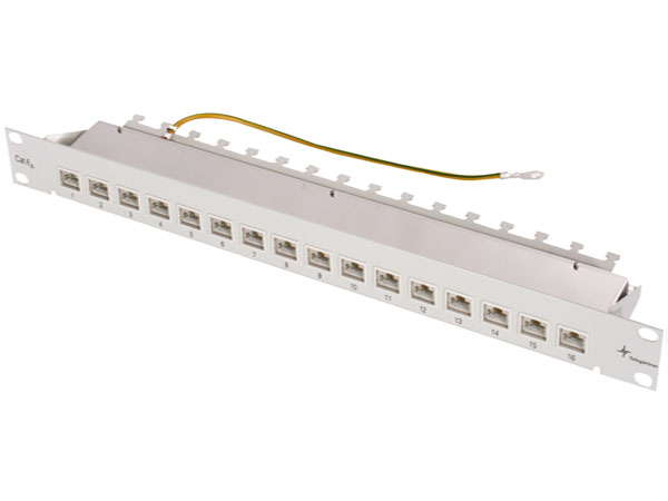 Патч панель FTP 19 1U, 16 портов, MPP16-HS, cat.6A. Цвет: светло серый